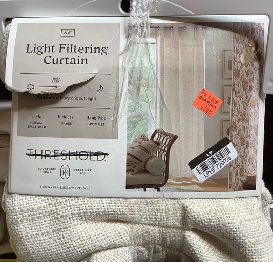 (Clearance) 84” LIGHTS FILTERING CURTAIN 1-PANEL-CREAM SPACE-DYED