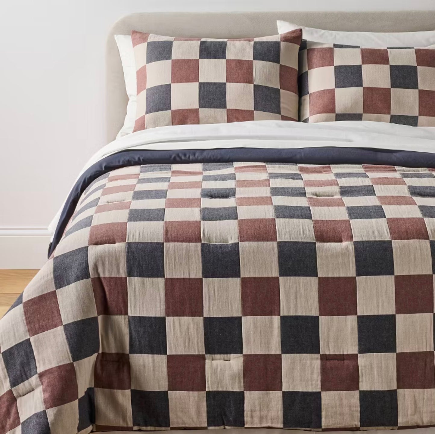 Twin/Twin Extra Long Woven Check Comforter Set Neutral/Navy/Burgundy - Threshold™ designed with Studio McGee