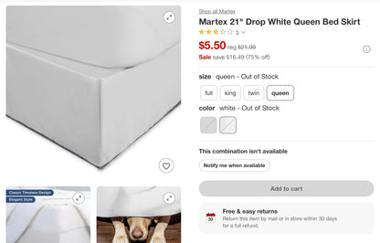 Martex Extra Long Bedskirt - Queen - White