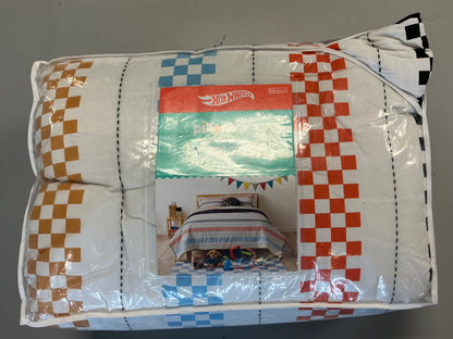 Full/Queen - Hot Wheels Retro Checkered Stripes Reversible Kids' Comforter Set - Hot Wheels by Pillowfort™