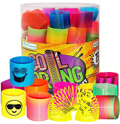 Spring Toy Assortment, Pack of 69 Mini Plastic Coil Springs - Repackaged(see pictures)
