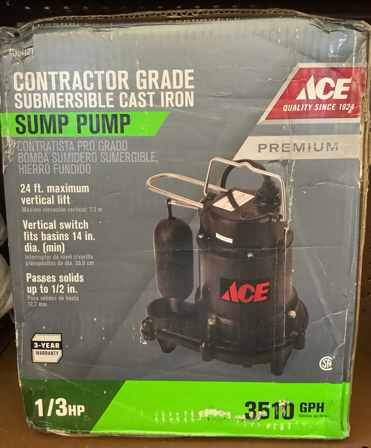 Ace 1/3 HP 3160 GPH Cast Iron Vertical Float Switch AC Sump Pump