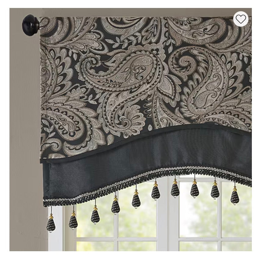 Madison Park Whitman Rod Pocket Scallop Valance - Black - 1 Valance - 50”WX18”L