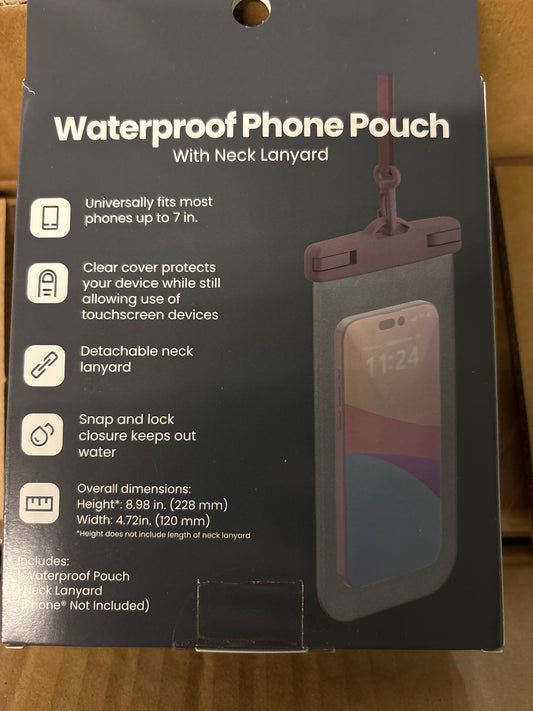 CASE PACK - Waterproof Phone Pouch with Lanyard - Black - 12pk
