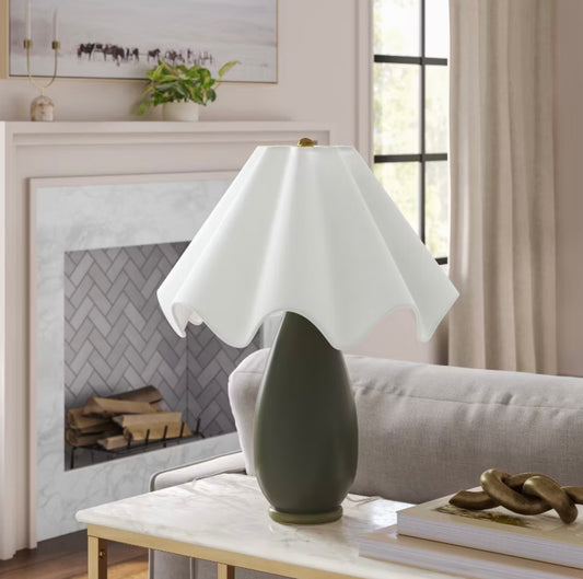 Wavy Shade Collection with Ceramic Base Table Lamp - Green - Threshold™ - MISSING SHADE (see pictures) - Minor Cosmetic Damage from Shipping