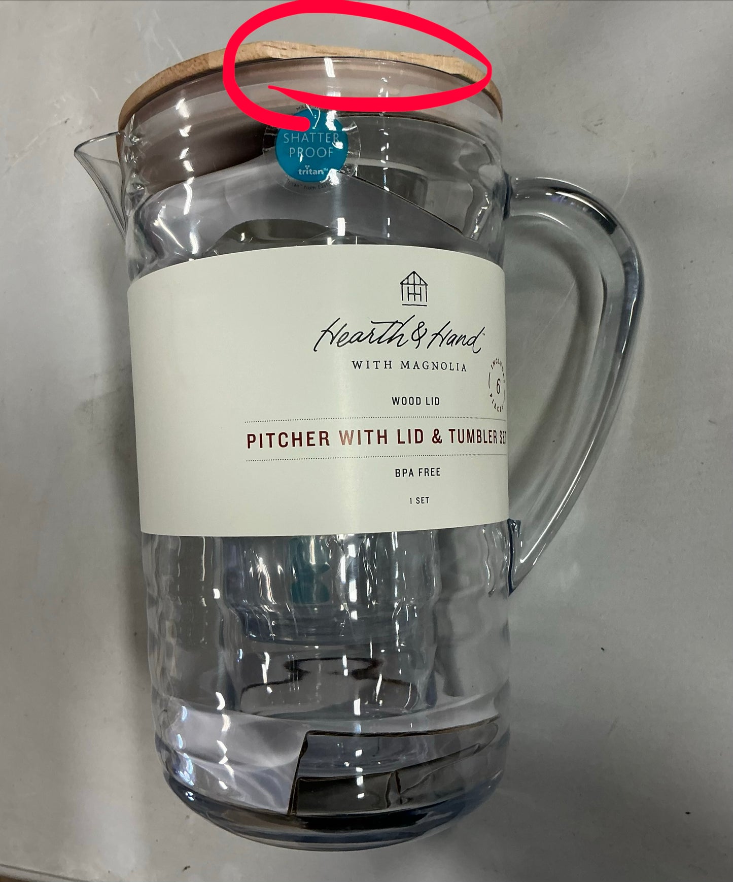 5pc Pitcher Set with 4 Cups White Rim (inside pitcher)- Hearth & Hand™ with Magnolia - Minor Cosmetic Damage (see pictures)