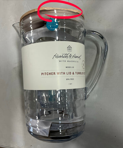 5pc Pitcher Set with 4 Cups White Rim (inside pitcher)- Hearth & Hand™ with Magnolia - Minor Cosmetic Damage (see pictures)