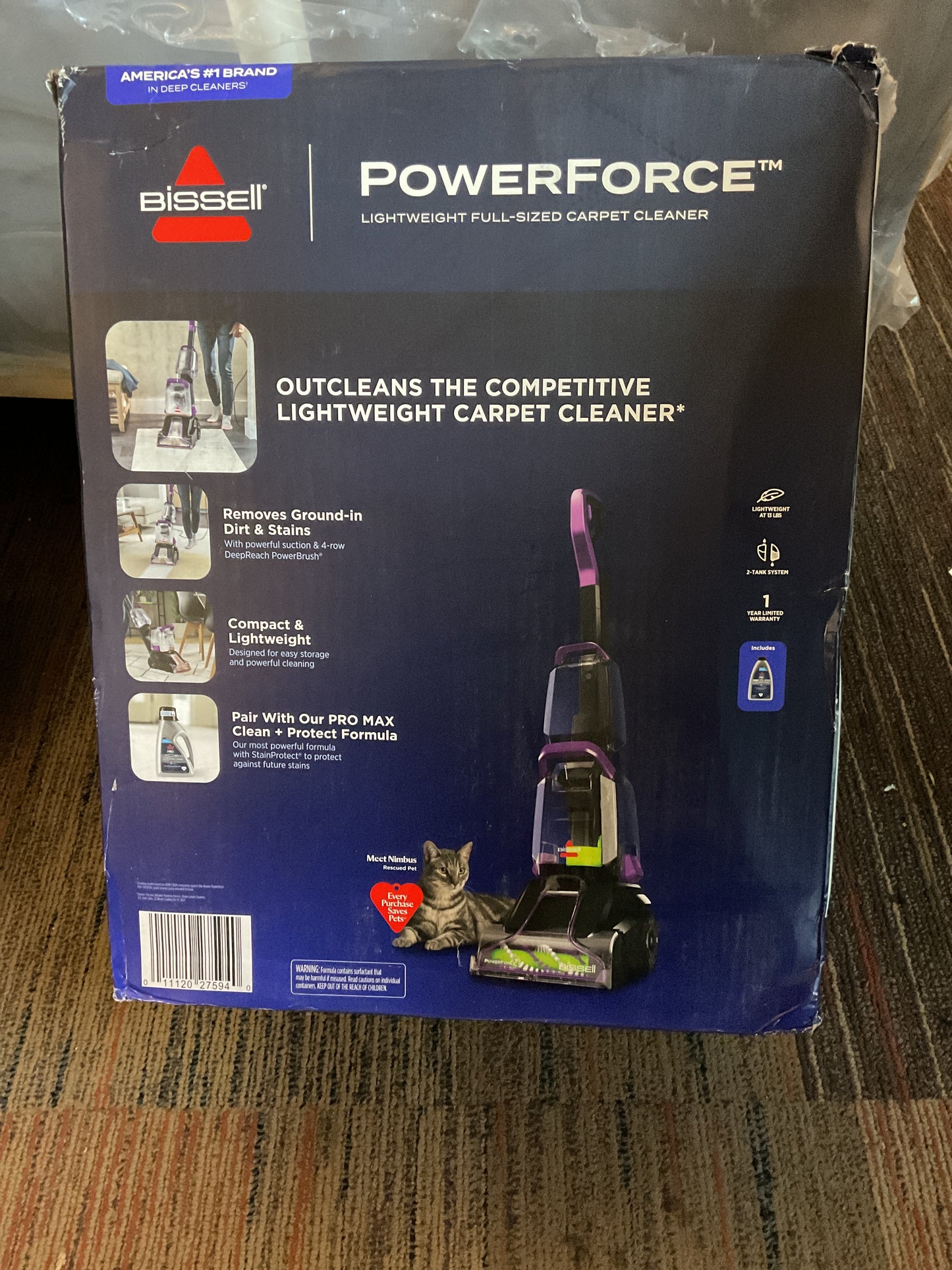 BISSELL PowerForce PowerBrush Upright Deep Cleaner, for Carpet, Compact and Lightweight, Advanced Pro Max Clean + Protect Formula Included