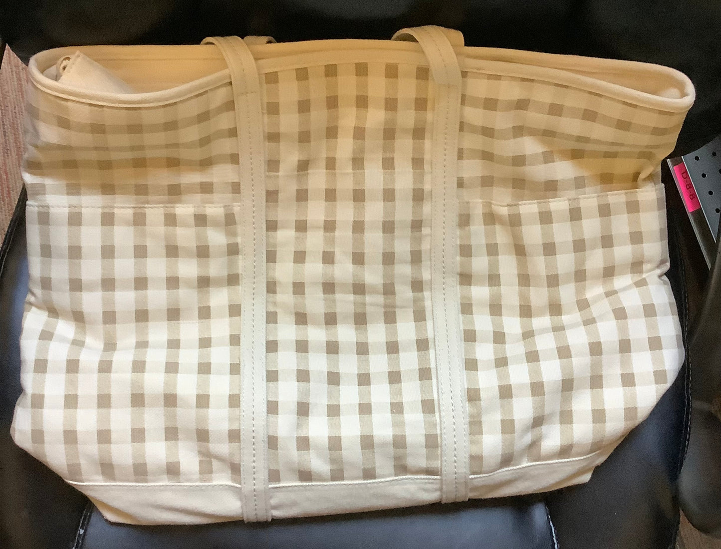 Canvas Cargo Tote Bag - Gingham Cream:
Double Strap, Recycled Cotton, Softside