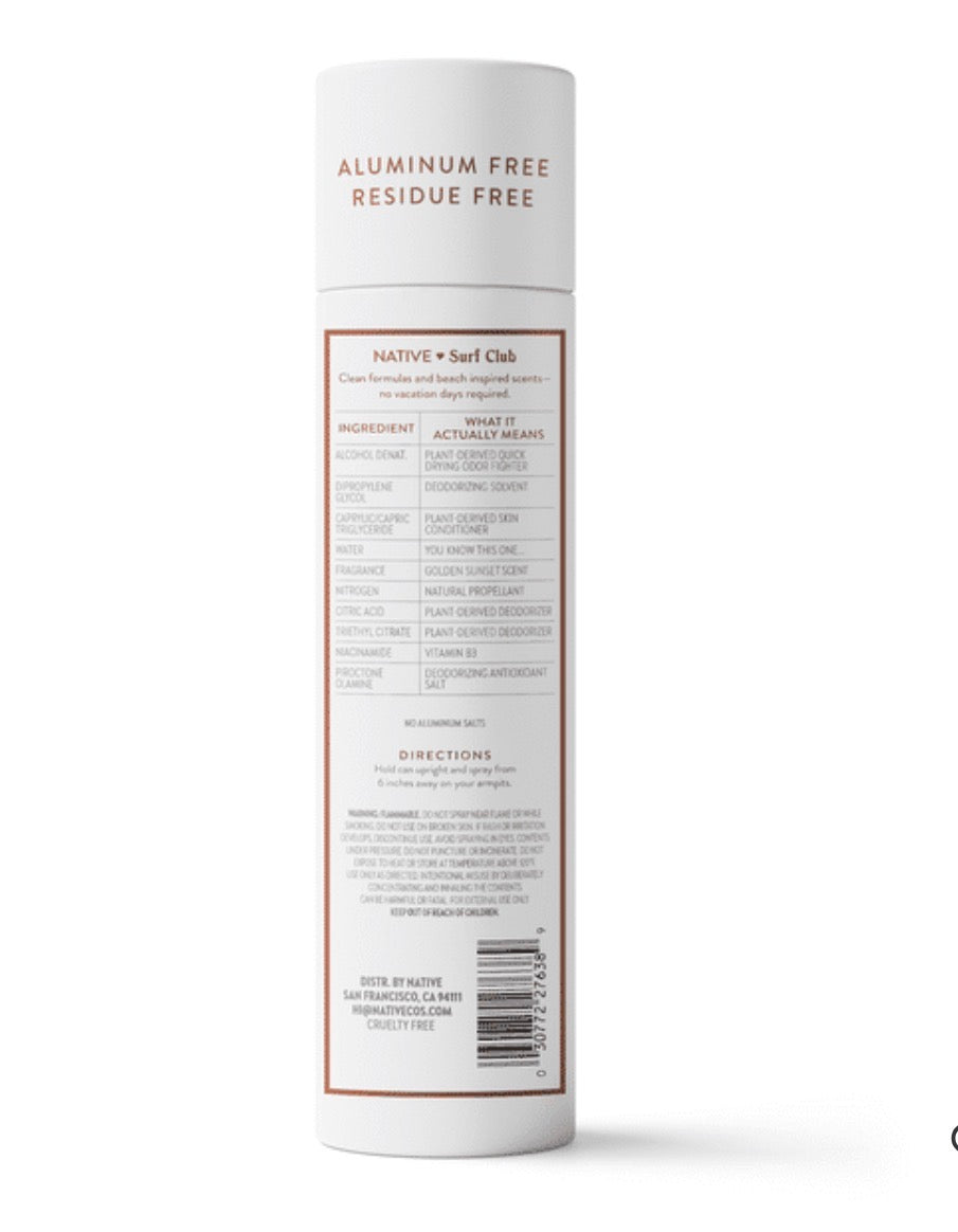 Native Aluminum-Free Spray Deodorant, Golden Sunset
3.5 oz