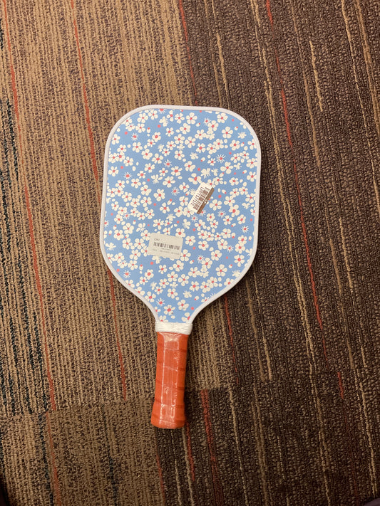 Pickleball paddle light blue and white flower design