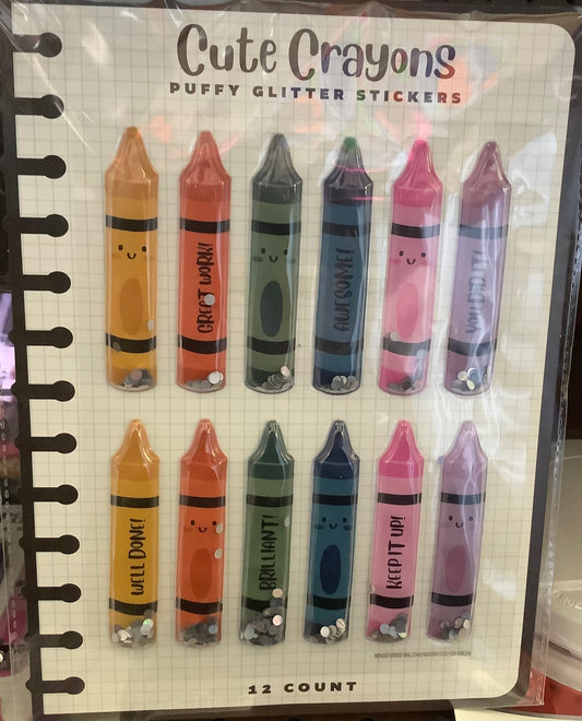 Crayon Puffy Glitter Stickers