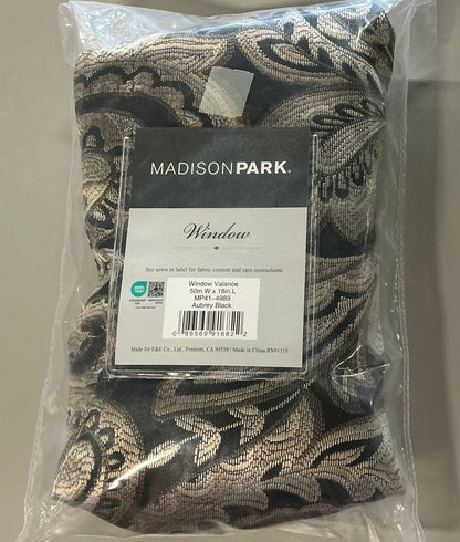 Madison Park Whitman Rod Pocket Scallop Valance - Black - 1 Valance - 50”WX18”L