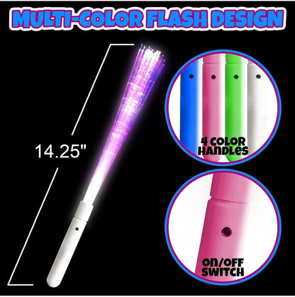 Fiber Optic Light Up Wand, Set of 4, Flashing LED (Batteries Included)