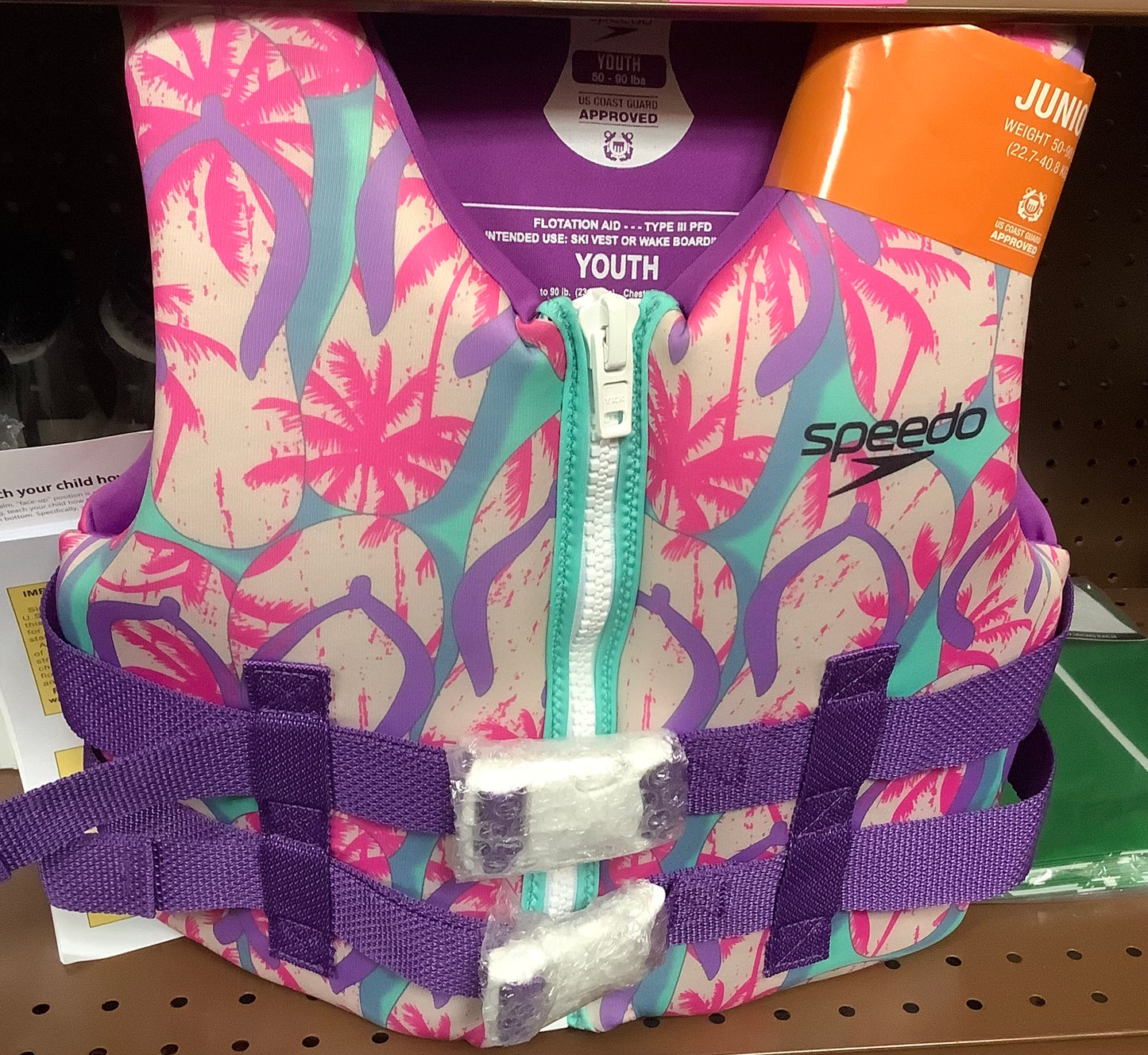 Speedo Junior Life Jacket Vest - Purple: Youth 50-90 lbs, Polyethylene/Polyester, Swim Gear