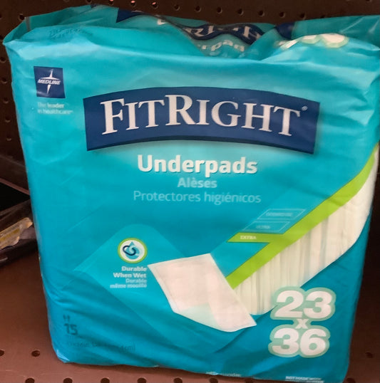 "23 x 36" on FitRight Underpads