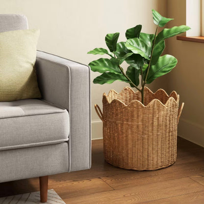 Scalloped Edge Woven Natural Basket - Minor Cosmetic Damage (see pictures) - FOR PICKUP ONLY