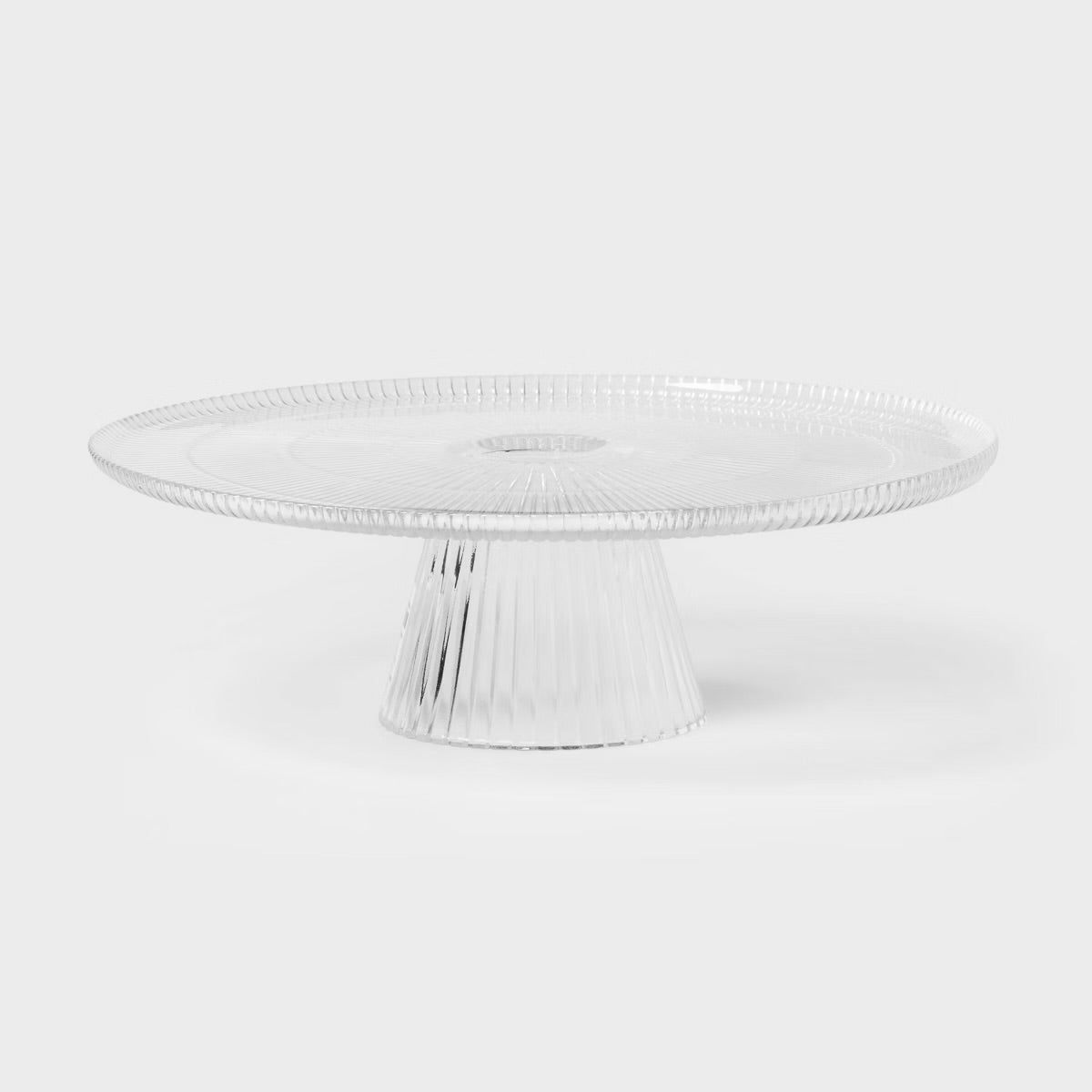 Ribbed Large Glass Cake Stand Clear - Threshold™: Handcrafted Round Dessert & Serving Stand, Dishwasher-Safe - Minor Cosmetic Damage (see pictures) - FOR PICKUP ONLY
