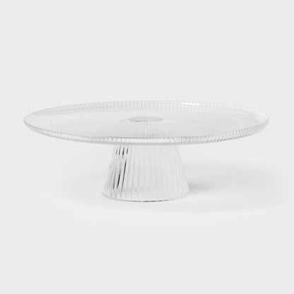 Ribbed Large Glass Cake Stand Clear - Threshold™: Handcrafted Round Dessert & Serving Stand, Dishwasher-Safe - Minor Cosmetic Damage (see pictures) - FOR PICKUP ONLY