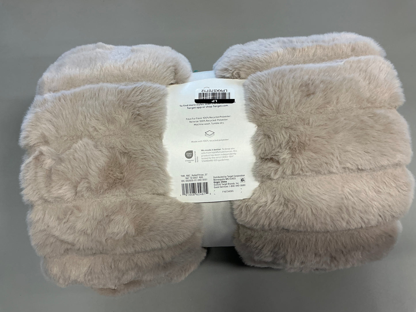 Textured Faux Fur Reversible Throw Blanket - Neutral - 50”X60”