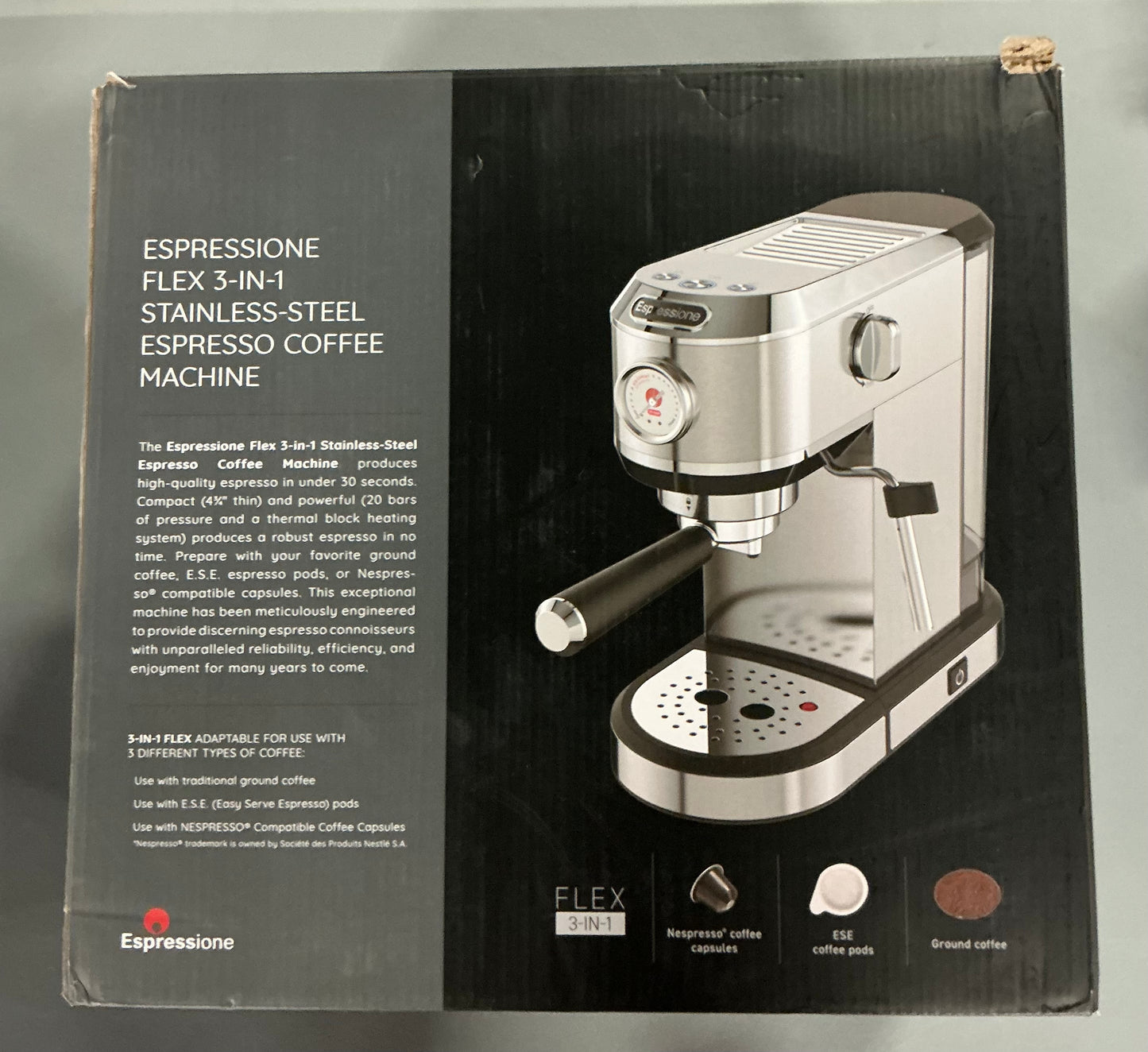 THRIFTY 70 - Espressione Flex 3-In-1 Espresso Coffee Machine - Open Box - USED (See Pictures)- FINAL SALE- NO RETURNS - AS IS