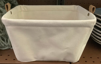 Decorative Canvas Storage Bin with Faux Leather Strap Handles Cream/Tan
