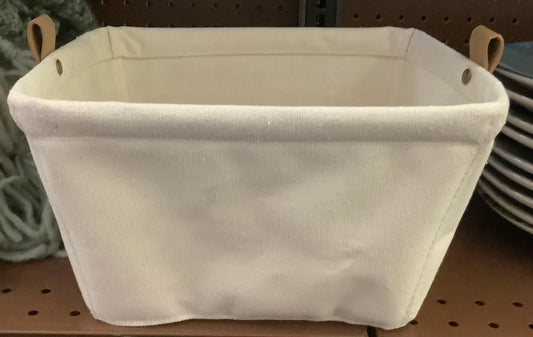 Decorative Canvas Storage Bin with Faux Leather Strap Handles Cream/Tan