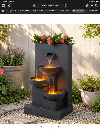 Teamson Home 29.13" Outdoor Water Fountain with Planter, LED Lights, Matte Gray - Open Box - May Have Cosmetic Damage (see pictures) - FOR PICKUP ONLY