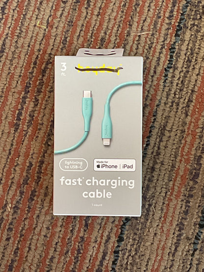 Lightning to USB-C Fast Charging Cable-3ft-Aqua