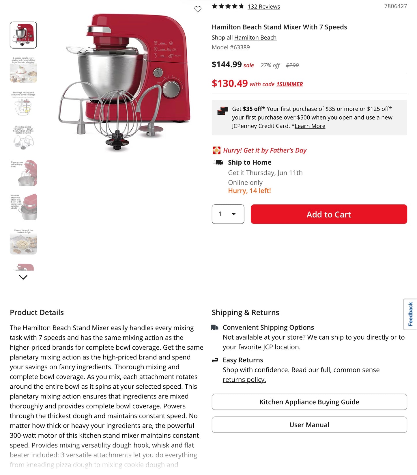 THRIFTY 70 - Hamilton Beach Stan Mixer with 7 Speeds, includes 3 attachments - Open Box - USED (See Pictures)- FINAL SALE- NO RETURNS - AS IS