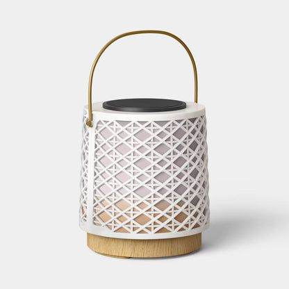 Rattan Battery/Solar LED Small Outdoor Lantern Heathered White - Threshold™