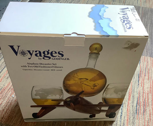 AIRPLANE WHISKEY DECANTER SET WITH GLOBE GLASSES