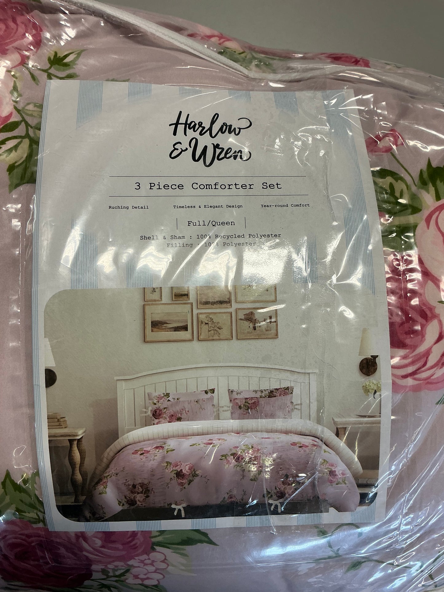 Harlow & Wzen - Ruched Comforter Set - Pink Floral - Repackaged (see pictures) - FOR PICKUP ONLY