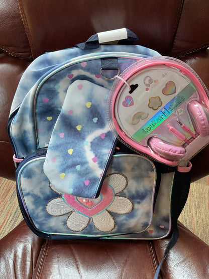(Clearance )4pc Girls Backpack Set, Headphones, Lunchbox, Pencil Pouch