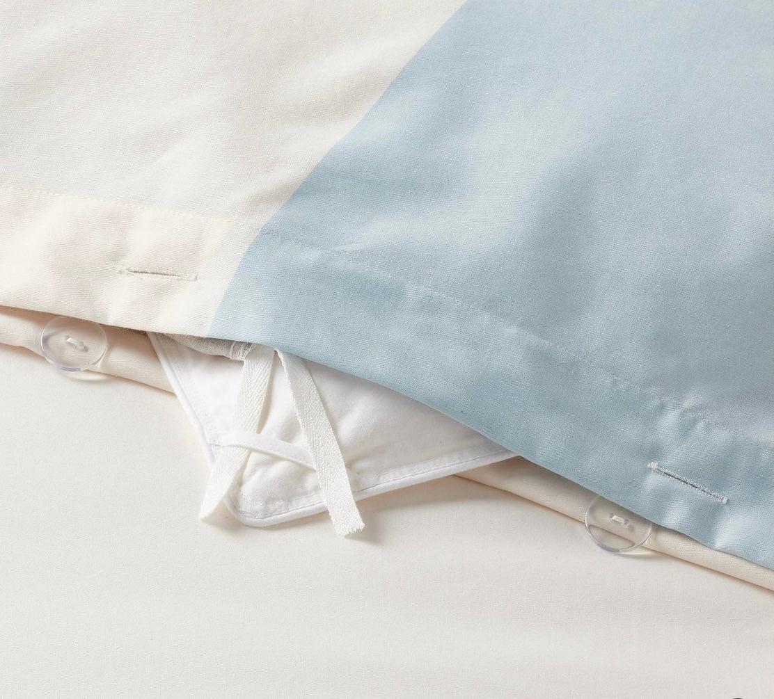 Twin/Twin Extra Long Cotton Blend Sateen Duvet Cover and Sham Set Ivory/Light Blue/Khaki Geo