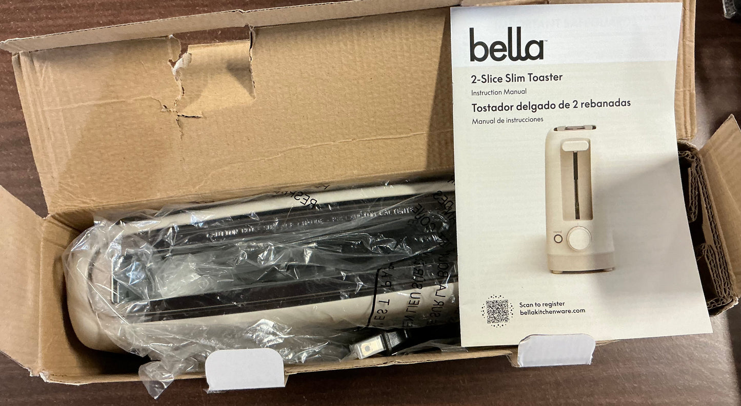 bella 2-Slice Slim Toaster, Fits-anywhere™ kitchenware - Open Box - Damaged Box (see pictures)