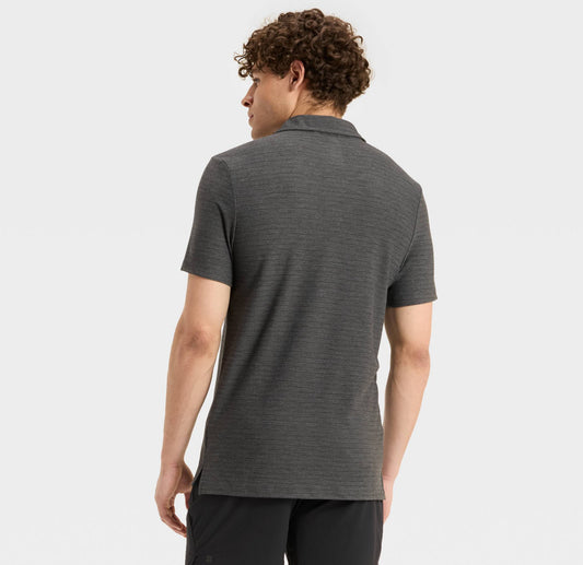 Men’s Striped Pique Polo Shirt-Dark Gray M