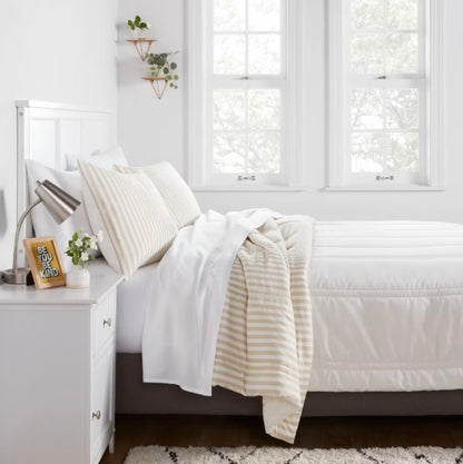 Twin/Twin Extra Long Lofty Microfiber Printed Comforter - Khaki/White Striped - Room Essentials™: Year-Round, Teen-Friendly, OEKO-TEX Certified - Some Dirt From Shipping