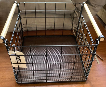 Large Wire Natural Wood Handles Milk Crate Black