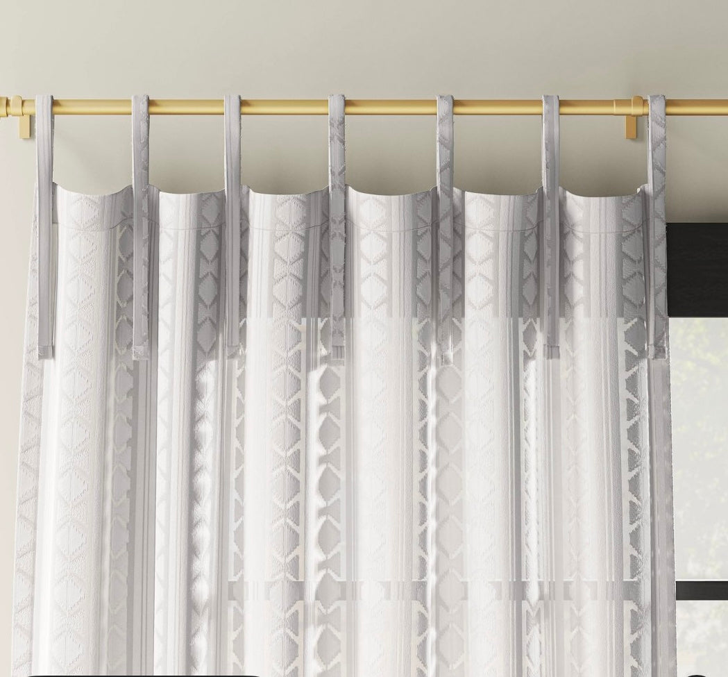 54"x84" Light Filtering Boho Diamond Clip Curtain Panel
White