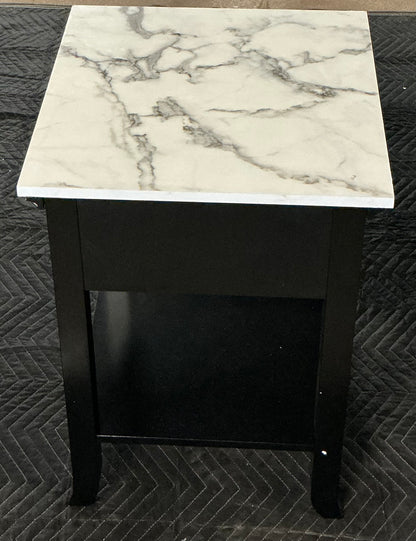 Carbin End Table with Storage - White Faux Marble/Black - May have minor imperfections/ Mino cosmetic damage
