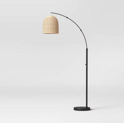 82"x13" Addison Arc Floor Lamp with Natural Rattan Shade - Curved Metal - DAMAGED BOX (see pictures) - FOR PICKUP ONLY