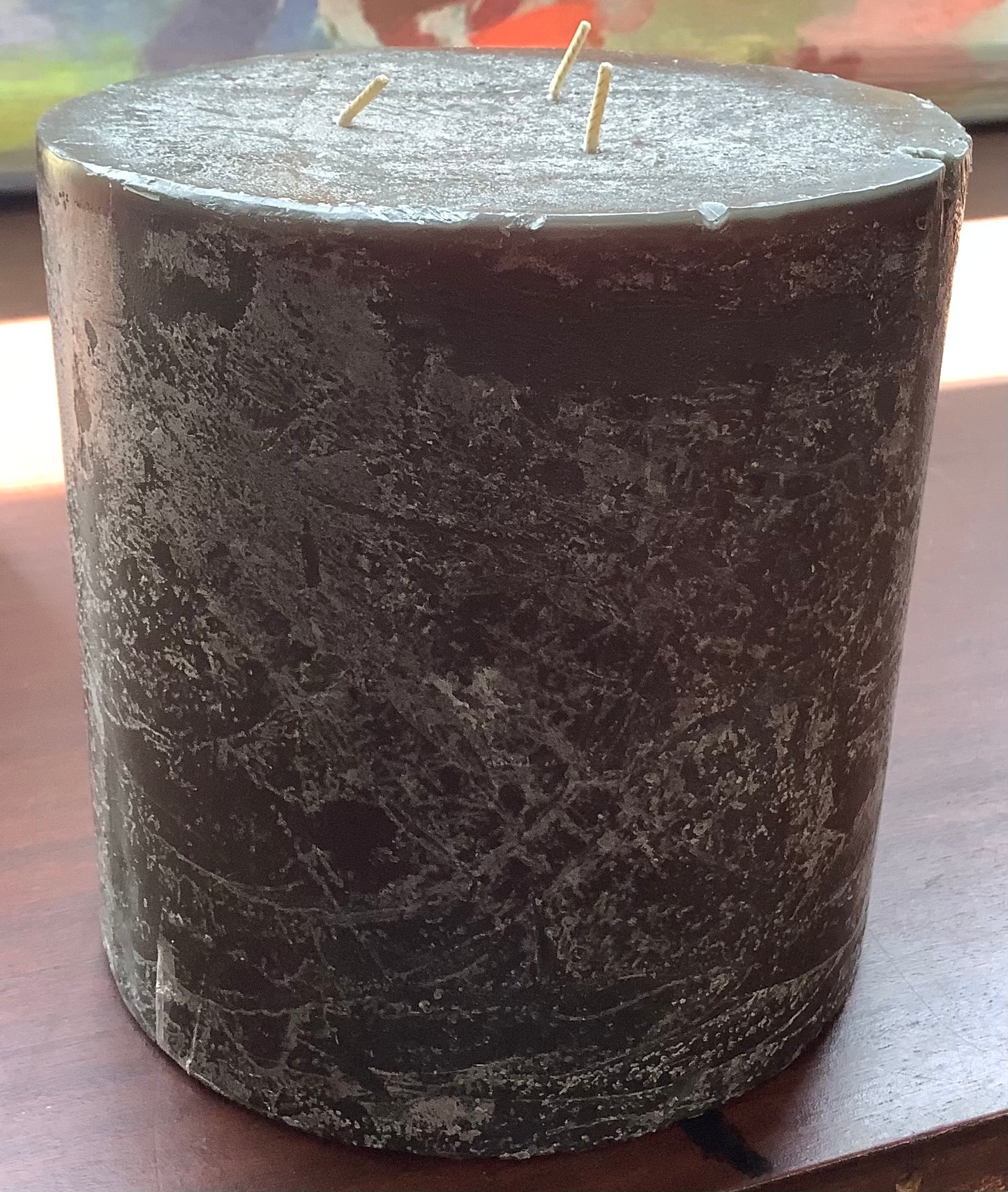 6"x6" 3-Wick Pillar Candle Charcoal and Black Teak