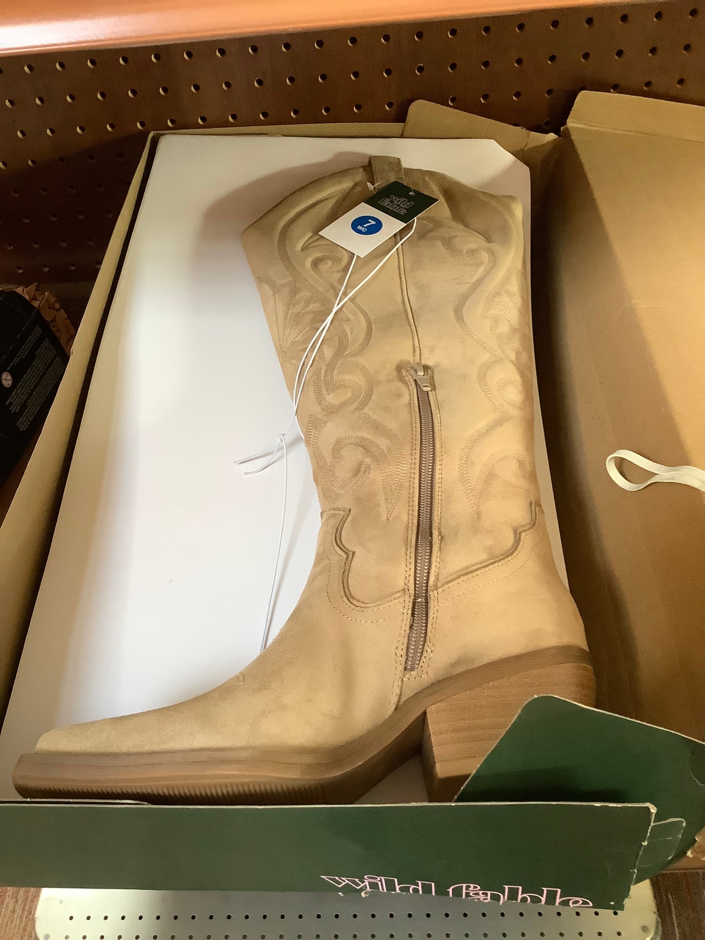 CLEARANCE - FINAL SALE - Women's Kenzie Wide Calf Tall Western Boots with Memory Foam Insole - Tan 7WC: Knee-High, Block Heel, Zipper Closure