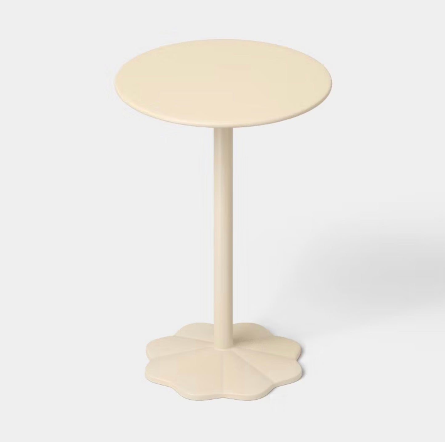 THRIFTY 70 - Steel Round Pedestal Accent Patio End Table - Cream - Open Box - BASE IS UNSTABLE/WOBBLY Not Recommended for Placing Beverages or Fragile Items On Top (See Pictures)- FINAL SALE- NO RETURNS - AS IS - FOR PICKUP ONLY