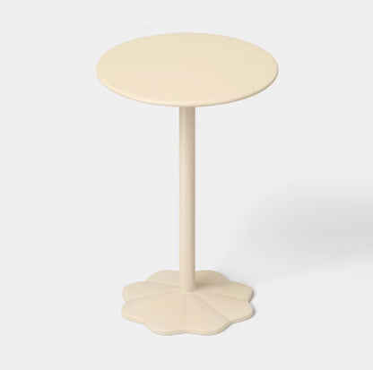 THRIFTY 70 - Steel Round Pedestal Accent Patio End Table - Cream - Open Box - BASE IS UNSTABLE/WOBBLY Not Recommended for Placing Beverages or Fragile Items On Top (See Pictures)- FINAL SALE- NO RETURNS - AS IS - FOR PICKUP ONLY