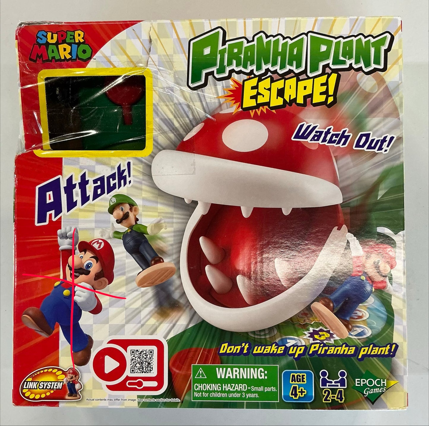 Epoch Games Super Mario Piranha Plant Escape! Game - OPEN BOX - DAMAGED BOX (Missing Mario Figure, See pictures)