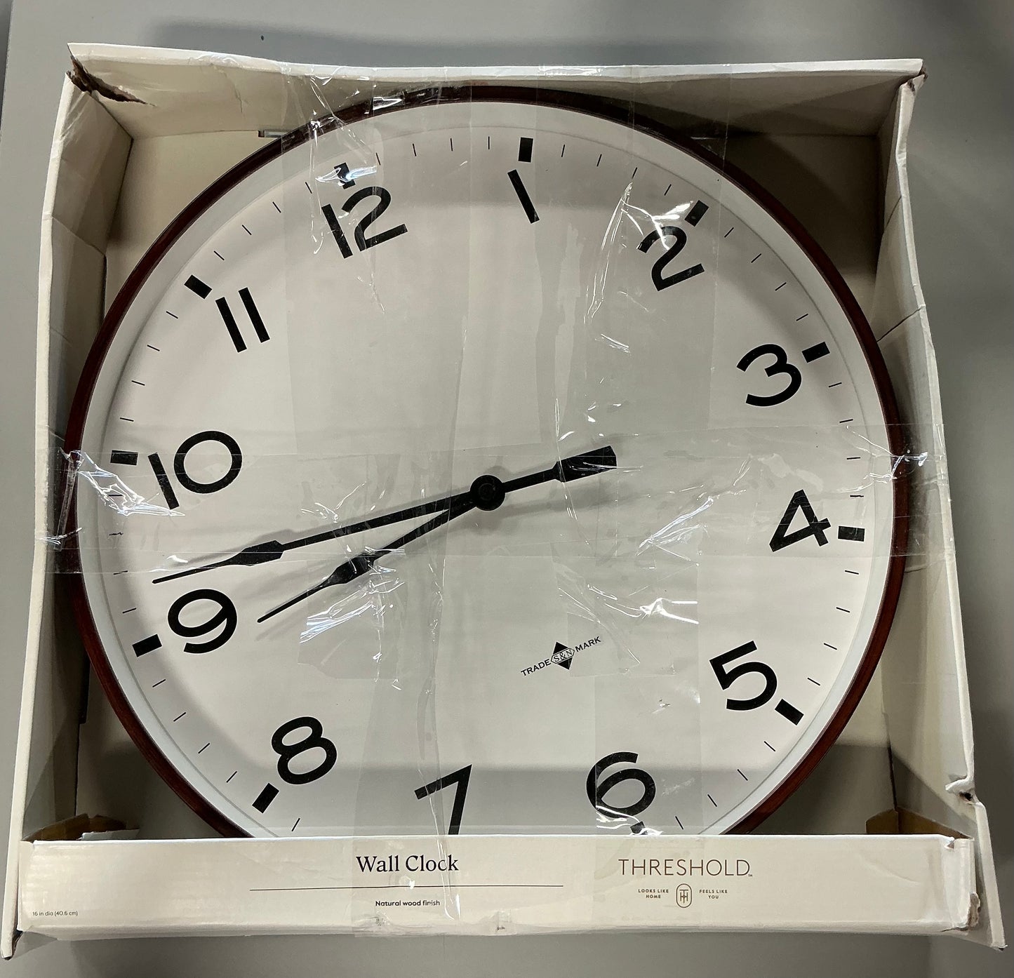 16" Thin Frame Wall Clock Red/Brown - Threshold™: Elegant Indoor Timepiece, Bold Numerals - Open Box/Minor Cosmetic Damage (see pictures) - FOR PICKUP ONLY