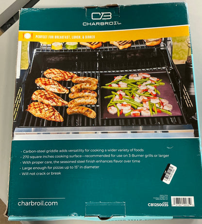 Charbroil Carbon Steel Heat-Resistant Griddle Stone Grill Topper Silver - Damaged Box (see pictures) - FOR PICKUP ONLY