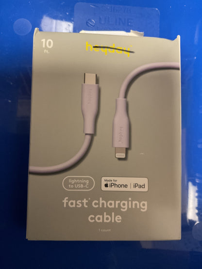 10' Lightning to USB-C Round Cable - Pastel Lavender